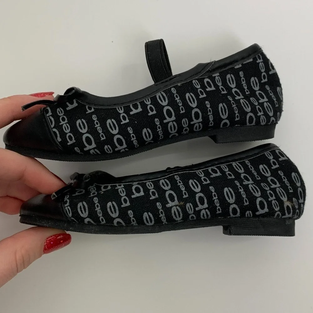 Bebe Girl's Black & Silver Logo Ballet Flats